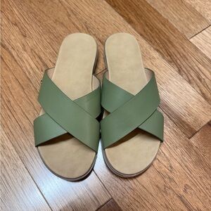 Green Cross Strap Sandals